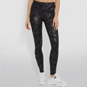 Spanx Women's Black Camo Faux Leather Leggings